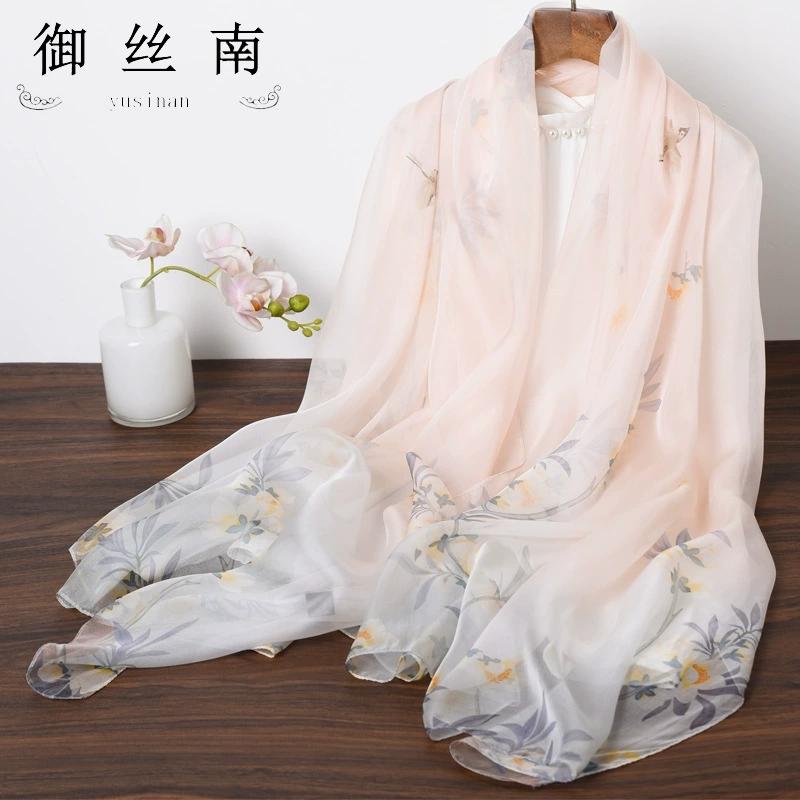 Весна Лето Женские Большого размера Принтованные Пляжные Шали Мусульманские Хиджабы Дорожные Тонкие Солнцезащитные Шарфы/Шарфы 100% Шелк Пляжный Шарф