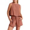 Women's Fashion Suit Summer Style Sleeveless Blouse Shorts Two-piece Set