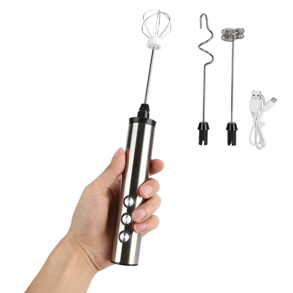 Stainless Steel Milk Frother USB Charging Handheld Electric Egg Beater for Home Kitchen
