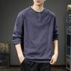Осенне-зимняя футболка с длинными рукавами и воротником Генри, мужская свободная рубашка из чистого хлопка в стиле ретро, термосвитер