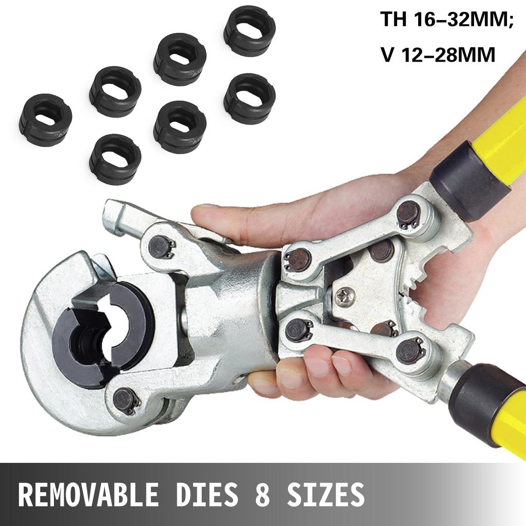 VEVOR Copper Pipe Crimper Plumbing Crimping Tool V 12-28mm, Pressing Tongs Copper Pipe Crimper Crimping Tool TH 16-32mm Jaws 360 degrees Head