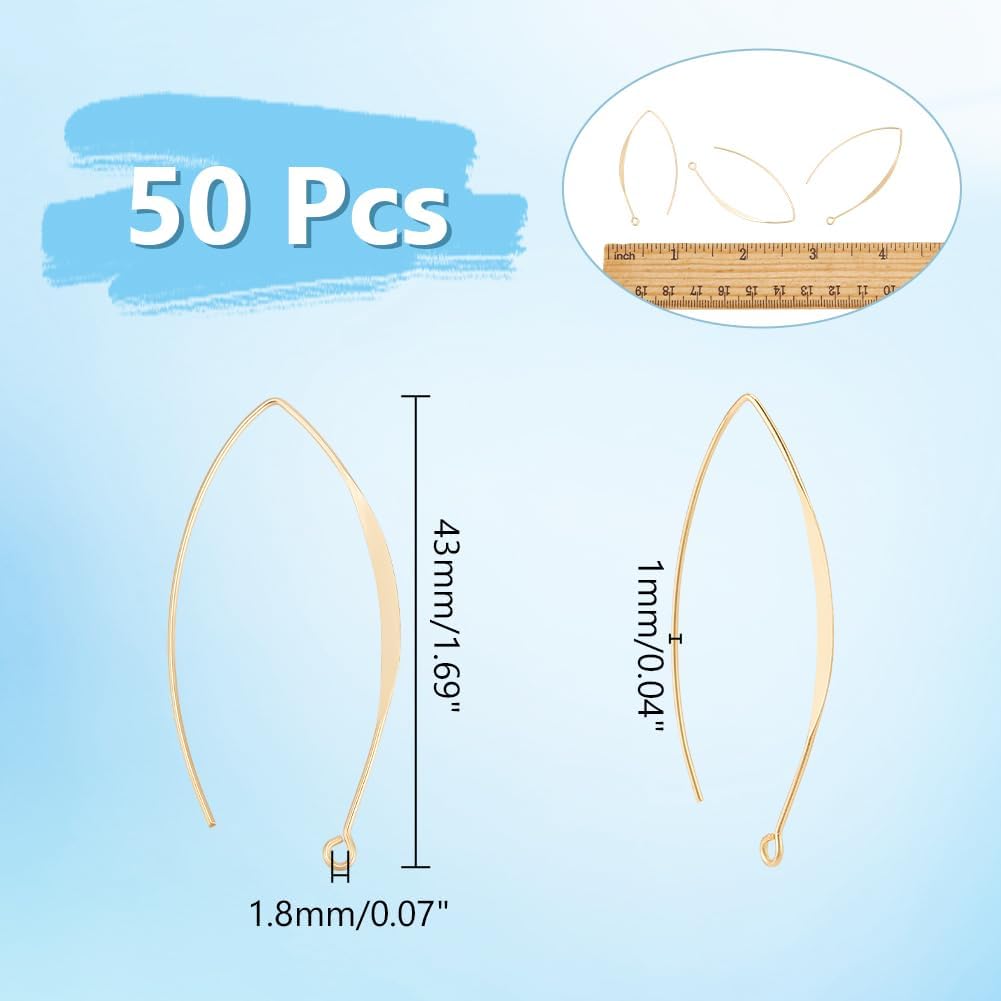 UNICRAFTALE 50Pcs Real 18K Gold Plated Earring Hooks V-Shape Ear Wires Metal Earring Hooks with Horizontal Loop Metal Ear Wires Drop Earring Hooks