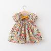 Childrens Clothing Summer Flower Dress Pastoral Princess Skirt Back Cross Ribbon Dress