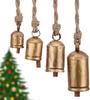 Vintage Gold Cowbell Garland 4pcs, 2.5", 3.5", 4.5", and 5.5" Rustic Farmhouse Decor for Christmas Tree, Iron Bells with Jute Rope for Wall Hanging
