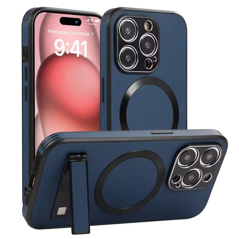 Роскошный магнитный кожаный чехол-подставка для телефона для iPhone 17 16 15 14 11 12 13 Pro Max Беспроводная зарядка для Magsafe Противоударный чехол