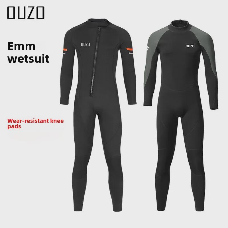 OUZO Men's 3mm Thick Warm Diving Suit - One-Piece Cold-Proof for Diving, Snorkeling, Surfing, and Winter Swimming