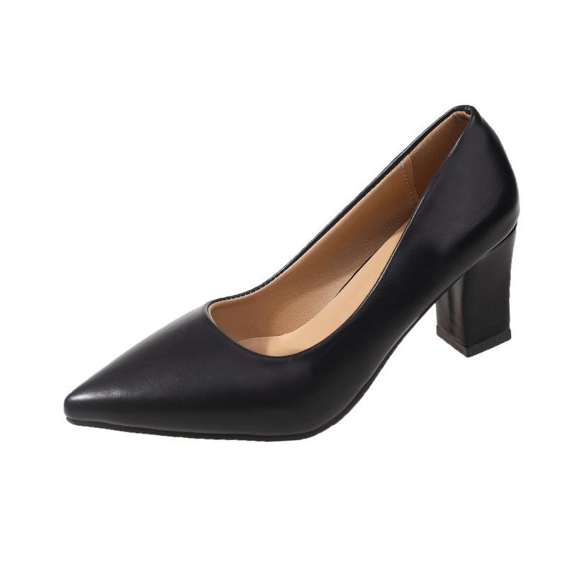 Внешняя торговля большой размер профессиональные туфли на высоком каблуке женские 23 новые этикет заостренный светлый рот одинарные туфли матовая кожа черный толстый каблук рабочая обувь