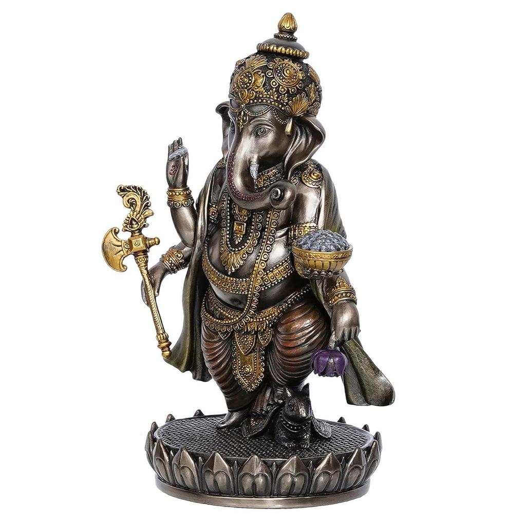 Изготовленная вручную из полирезины и бронзы Чатурбхудж, идол Господа Ганеши, стоящий на цветке лотоса, декоративная статуя Бога для дома, офиса, прихожих, духовных пространств