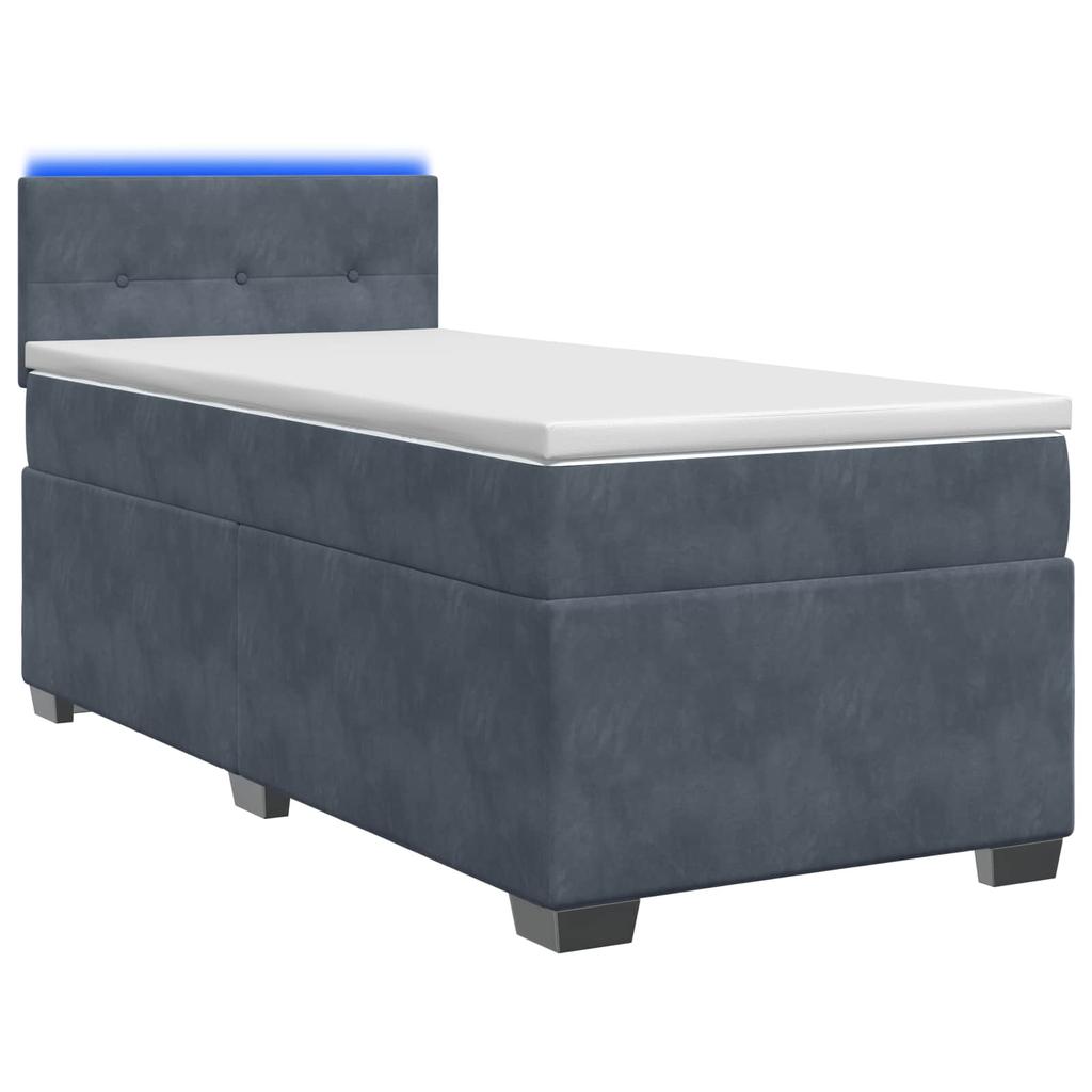 Box Spring Bed with Mattress and LED Dark Gray 100 x 200 cm Velvet