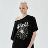 [mardimercredi] Свободная футболка с открытыми плечами Цветочная Mardi Черный Слоновая кость