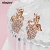 SIMJOO Leaf Flower Earrings Rose Gold Color High Texture Fashion Copper Zircon Earrings