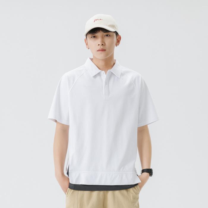 Летняя мужская рубашка ПОЛО с лацканами, с коротким рукавом, имитация двойки, мужской лацкан, тонкий короткий топ