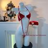 Red Pom-Pom Tie-Up Christmas Lingerie Halter Bodysuit