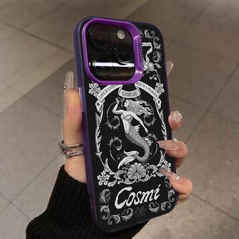 Ретро Купидон Русалка Чехол для телефона для iPhone 15 14 13 12 11 Pro Max X XS 7 8 Plus SE 2 3 Защитная крышка для объектива Гальванизированный чехол