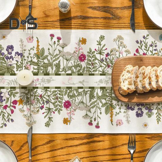 Весенняя дорожка на стол из цветочного льна, сезонные летние полевые цветы, украшение для кухни и столовой, декор для домашней вечеринки