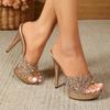 Gold Platform Summer High Heels 13CM Stiletto Party Sandals Fashion Model Catwalk Show Shoes Bling Thin Heeled Women Slippers