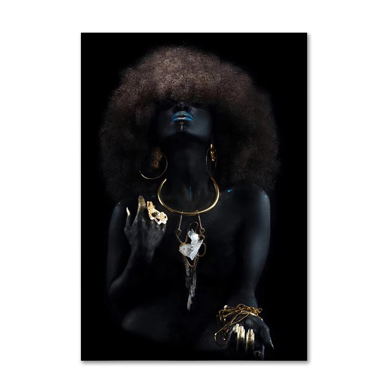 Черно-золотой африканский художественный постер с принтом, женская картина на холсте, настенная живопись Cuadros, скандинавское украшение, домашняя картина для гостиной