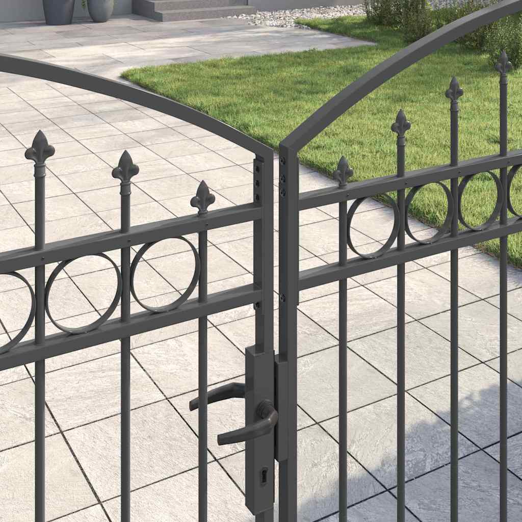 Fence Gate ASSEN 401 x 224.5 cm Steel Gray Lockable