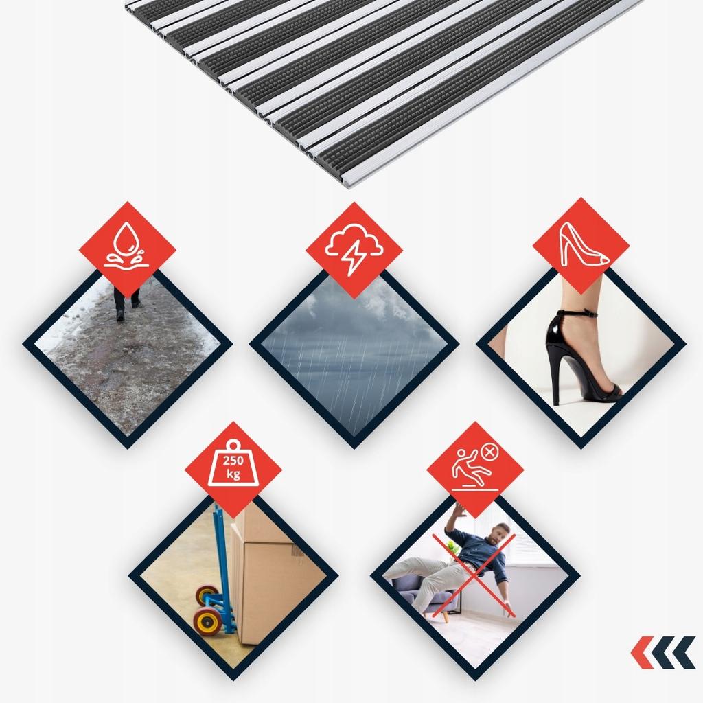 Polentex Aluminum Doormat Rubber Gray: 80X60, 12mm With Frame