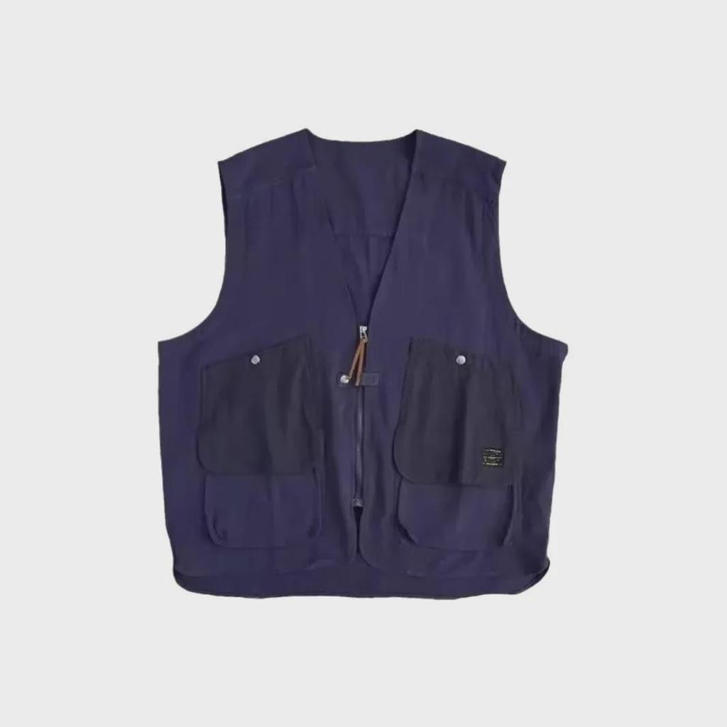 Мужской ретро-жилет CityBoy в японском стиле с несколькими карманами - функциональный дизайн без рукавов на молнии