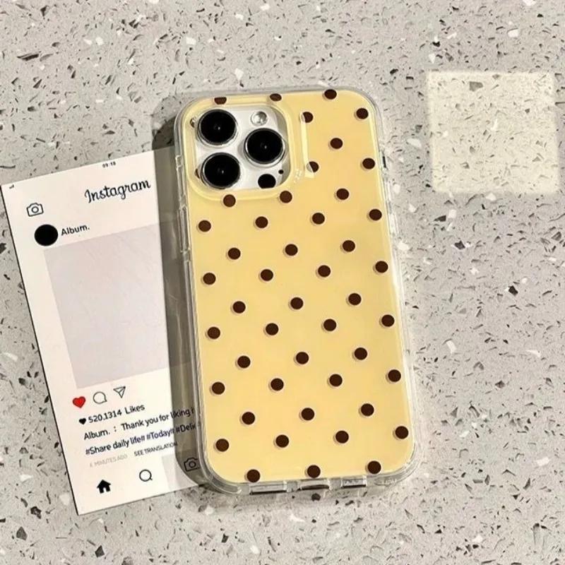 Модный Желтый Чехол Для Телефона С Коричневым Рисунком В Горошек Для For Iphone 17 AIR 16 1 14 13 12 11 Pro MAX Plus Y2K Ударопрочный Чехол