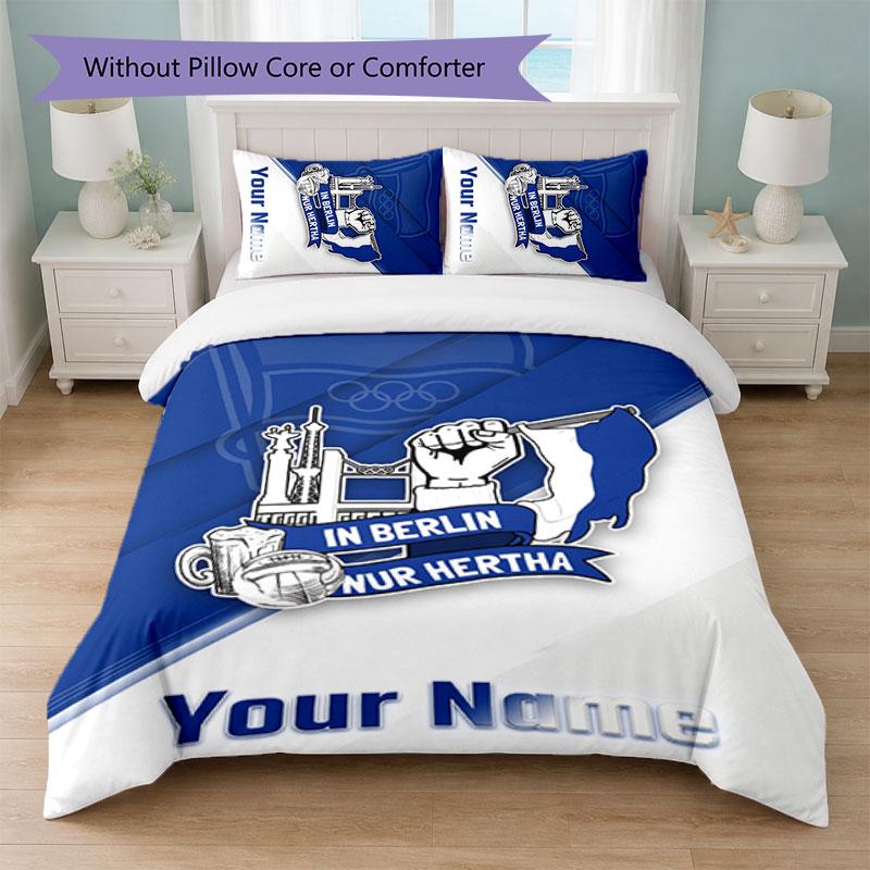 hertha bsc Custom Name Text Bedding Set 1 Duvet Cover+2 Pillowcases Soccer Logo Personalized Gift For Special Occasion Bedroom Decor