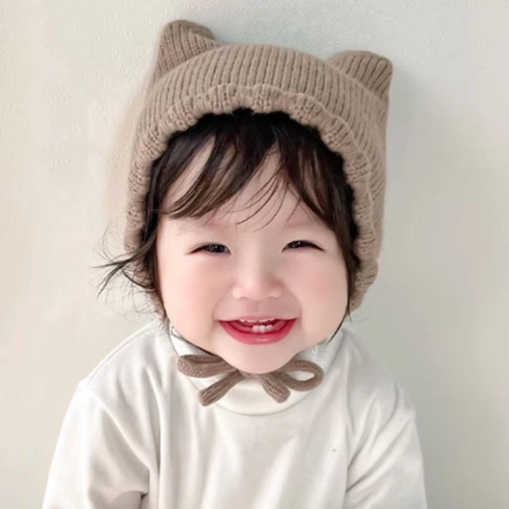 Winter Baby Knitting Hat Solid Color Ear Protection Cap Cute Cat Ear Knit Hat Boys Girls