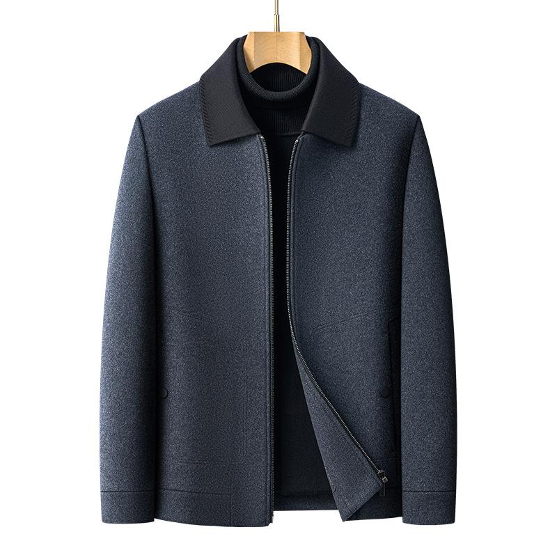 Autumn and Winter Cashmere Jacket, Middle-aged Men's Lapel Business Casual Woolen Woolen Jacket, Short Daddy Top