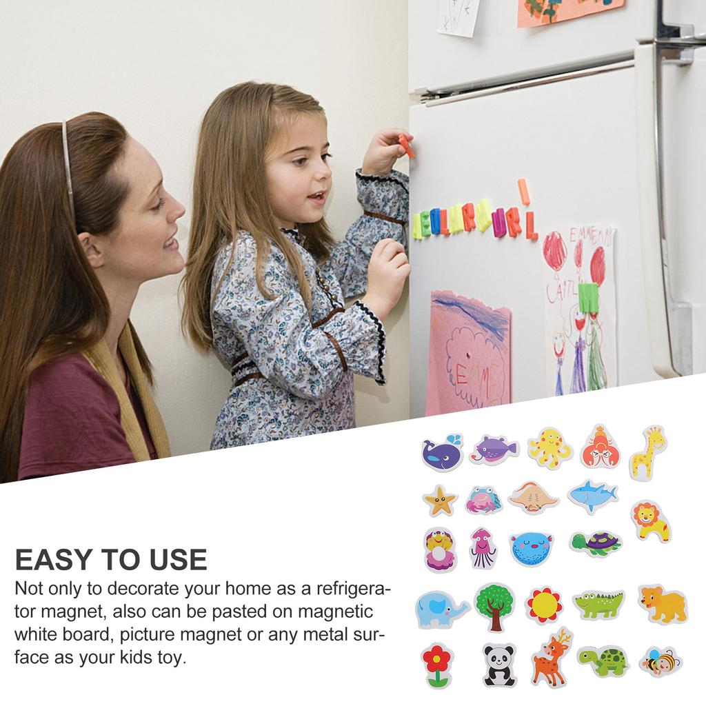 24 Pcs Magnet Cartoon Animal Fridge Baby Toddler Kids Toys Wood Whiteboard Magnets for Toddlers