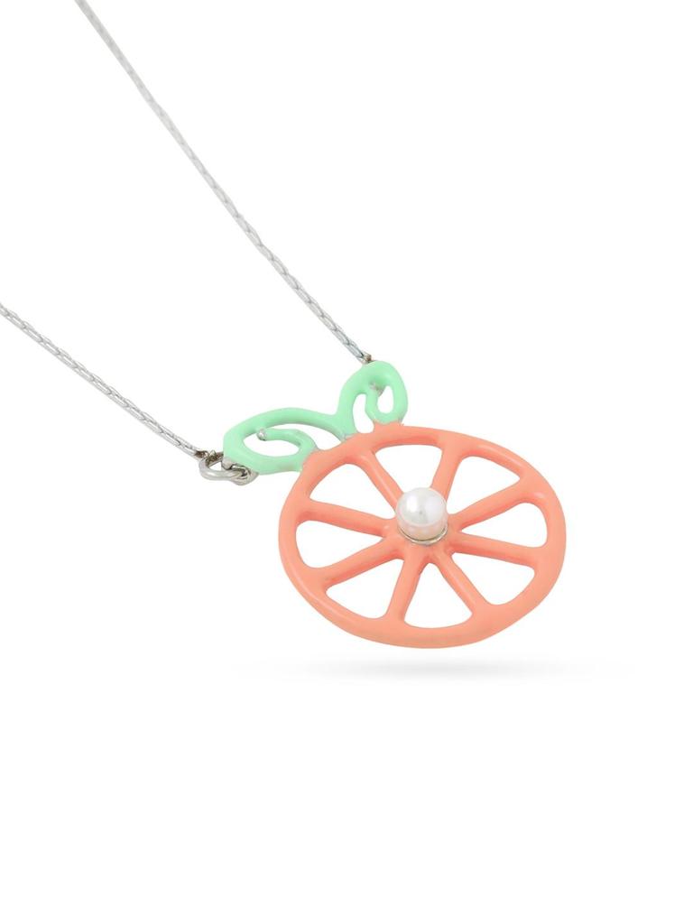 Озорной и задорный стерлинговое серебро 925 пробы, оранжевая и зеленая эмаль, усыпанный жемчугом, оранжевый кулон с цепочкой для женщин