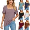 Летние женские футболки с квадратным воротником, мягкие, тонкие, однотонные, с коротким рукавом, свободные дышащие топы большого размера, повседневные футболки