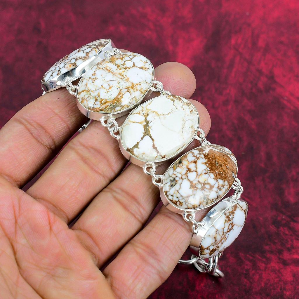 Ювелирные изделия из браслета из магнезита/дикой лошади, уникальный драгоценный камень, ювелирные изделия из стерлингового серебра 925 пробы, браслет ручной работы из магнезита/дикой лошади, регулируемые ювелирные изделия