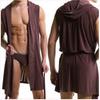 European-Style Men's Hooded Sleeveless Milk Silk Bathrobe - Thin and Smooth Design (Underwear Not Included)