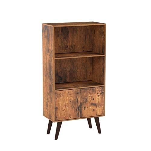 Retro Bookcase, 2-Tier Half-Fold with Doors, Storage Cabinet for Books, Photos, Decorations, In Living Room, Office, Library