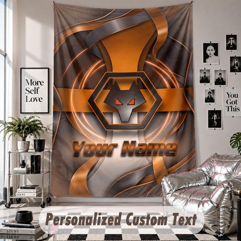Custom Tapestry Wall Hanging, Wolverhampton Wanderers Football Personalized Name Text Home Wall Decor