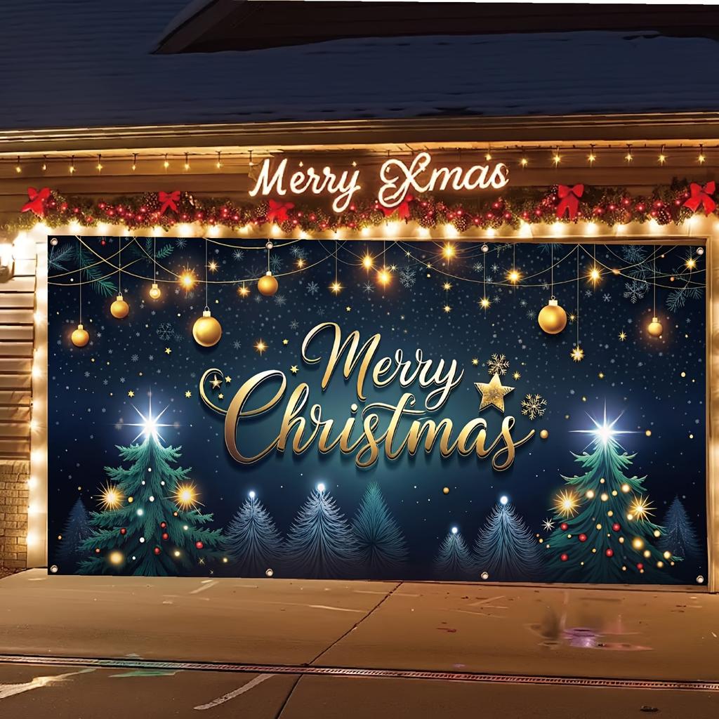 One 2D flat "Merry Christmas" garage polyester banner, perfect for the festive party atmosphere and wall photography