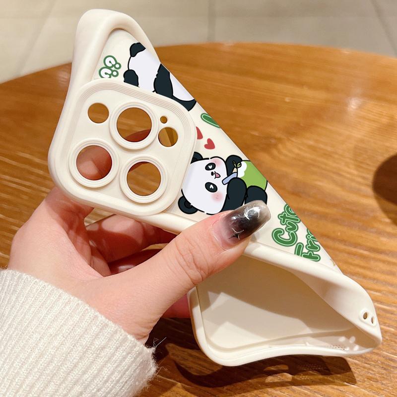 Lucky Panda Pattern Solid Color Shell для iPhone 16 Pro 15 14 Plus 13 12 Pro Max 11 Xs Xr 8 7 Ударопрочный мягкий TPU защитный чехол для объектива от падений