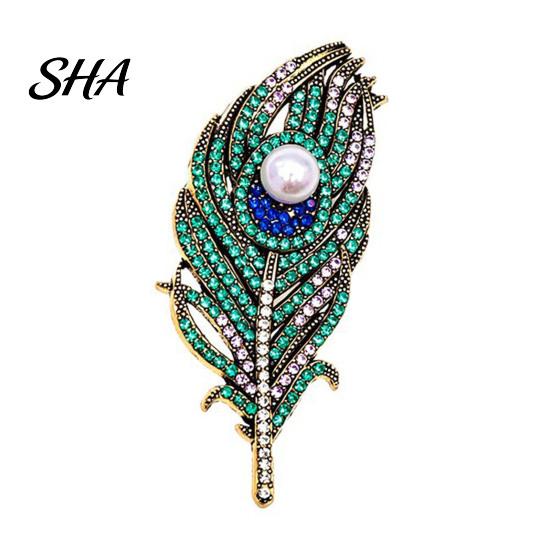 Retro Feather Jewelry Vintage Peacock Brooch, Faux Pearl Rhinstone Lapel Coats Decorative Pin Pin, Clothing Accessories for Wedding Party Prom