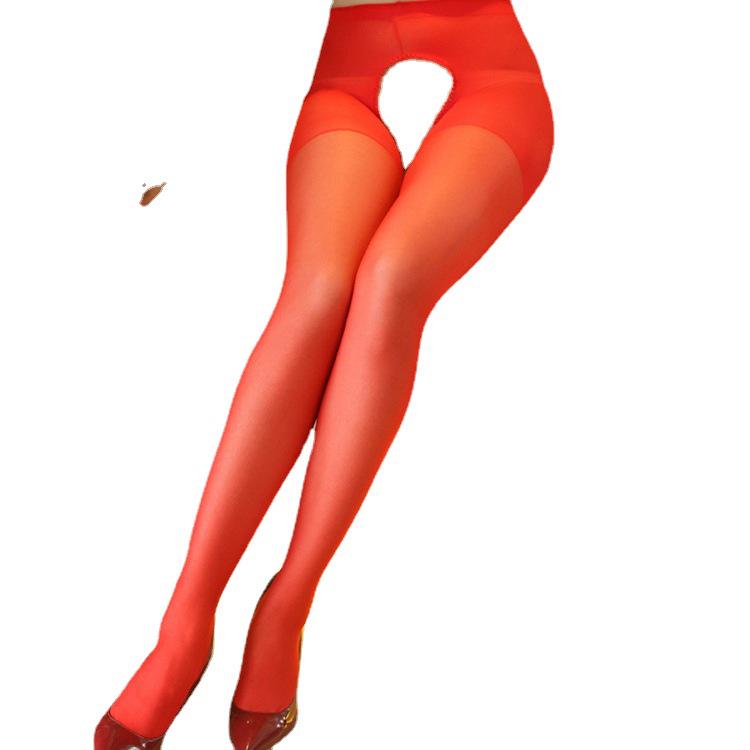 Черные шелковые чулки с открытой промежностью - Сексуальные носки для флирта