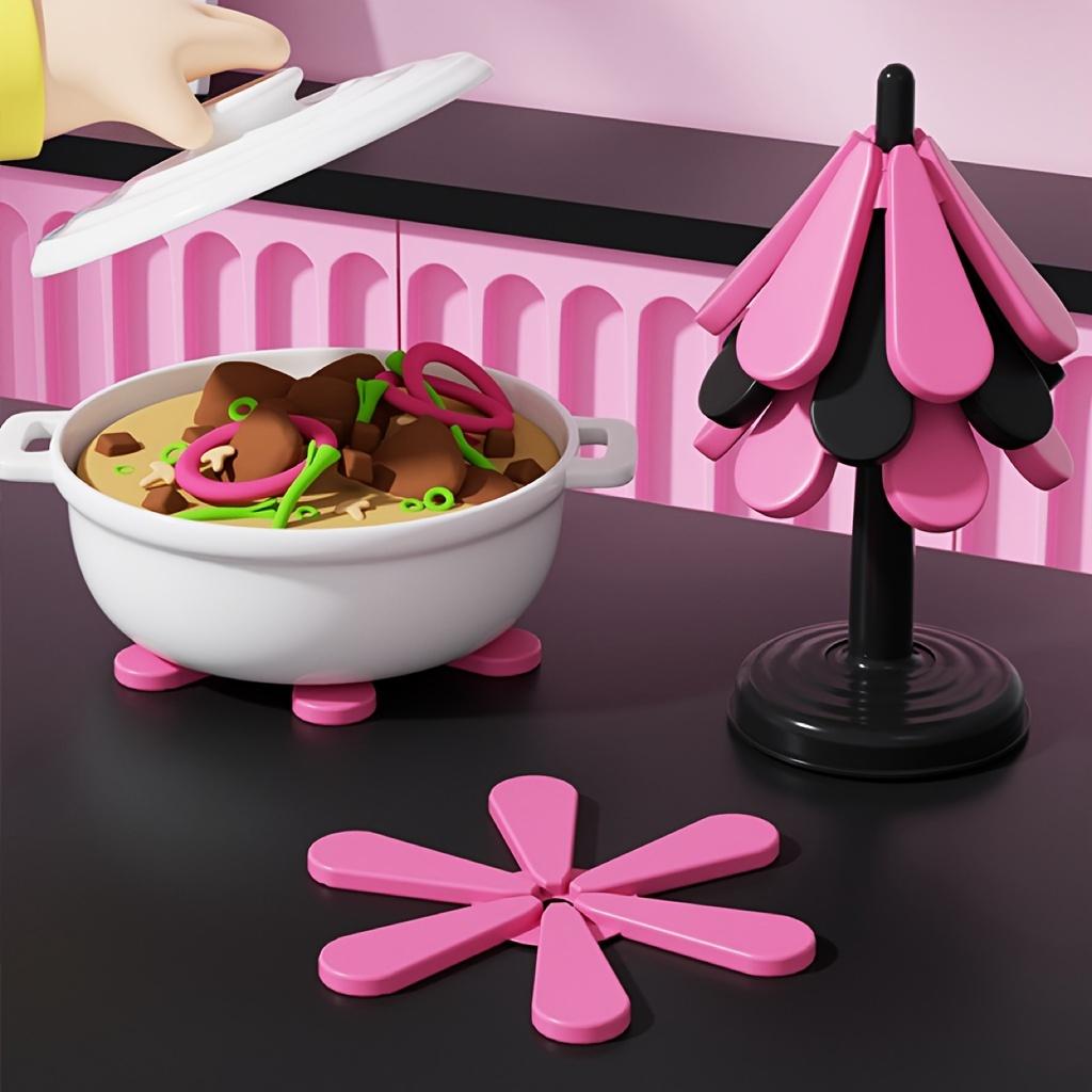 Набор из 3 шт. Милые розовые креативные многофункциональные силиконовые прихватки, круглые однотонные, только ручная стирка, для декора рождественской елки, подставки для стола