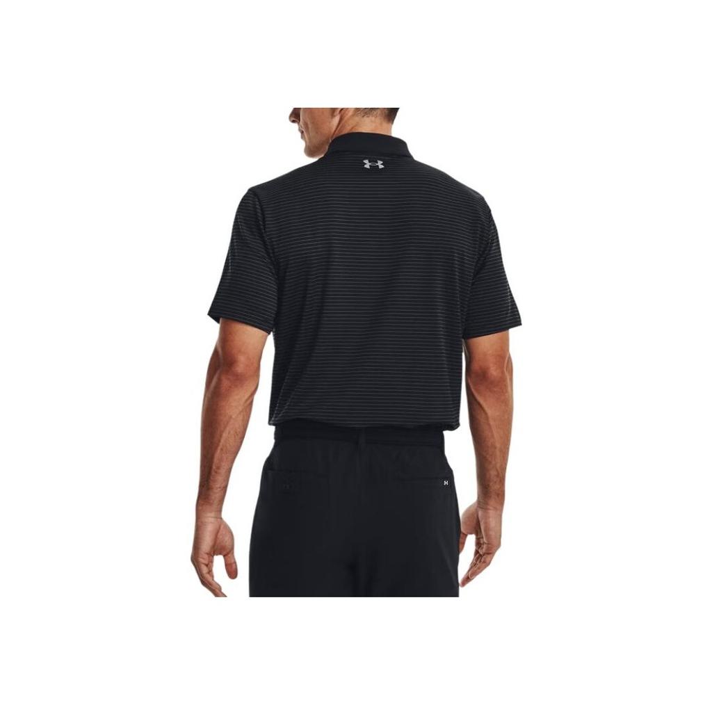 Under Armour Solid Color Button Striped Short Sleeve Polo Shirt Men Tops Black 1377376-001