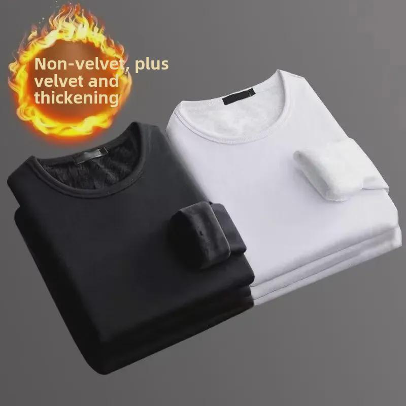 Мужская теплая однотонная рубашка с длинным рукавом 2024 года — осень/зима, на флисовой подкладке