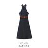 Kaslead New Arrival Women's Clothing Fashion Style with Belt Polka Dot Hanging Collar Midi Skirt Dress 3555902