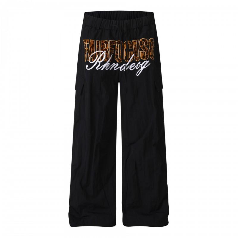 Unisex Relaxed Fit Casual Pants With Embroidered Letter Design Breathable Nylon Mid-Rise Loose Trousers Teens