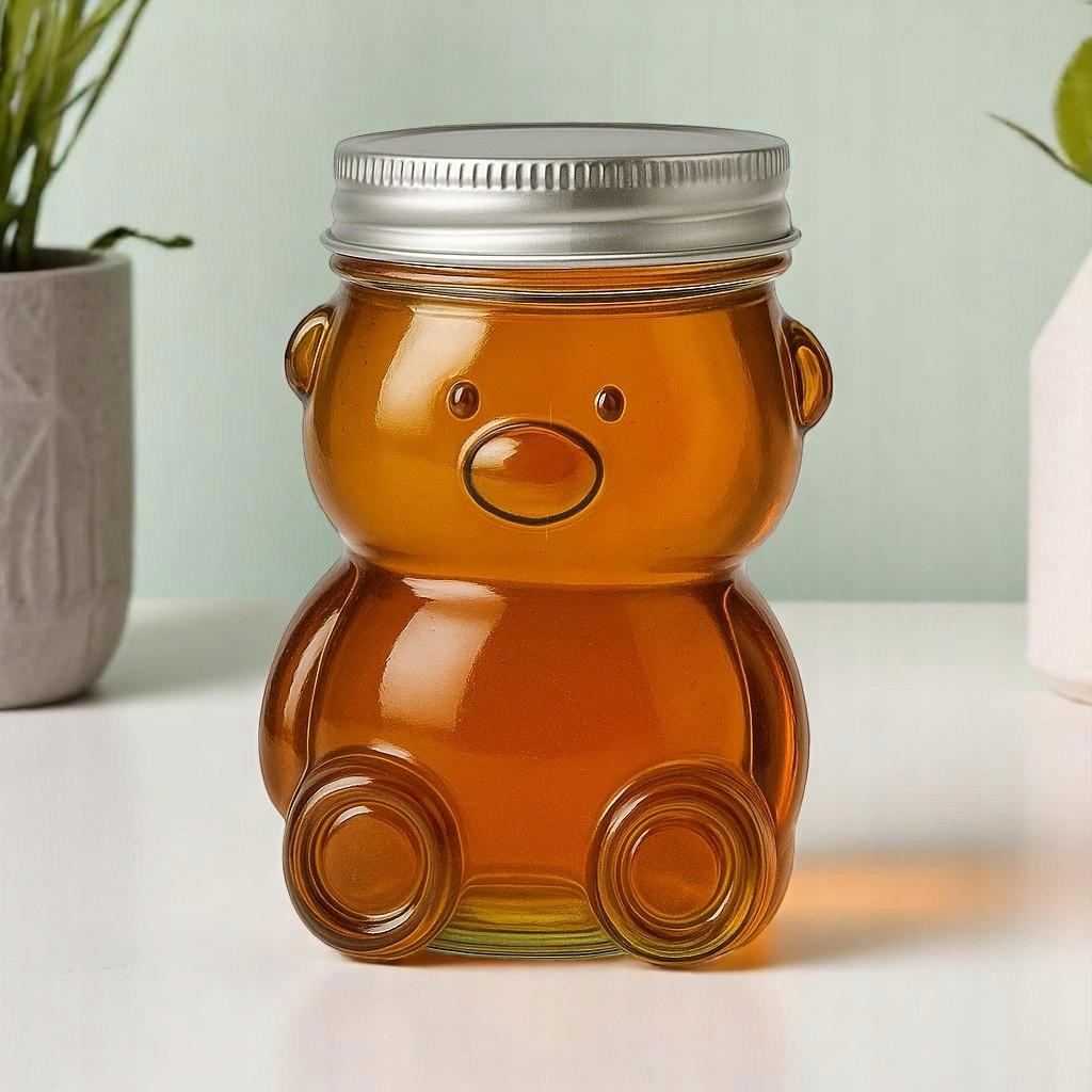 Glass jar TEDDY BEAR 80ml with a lid for preserves, spices, honey, decoration