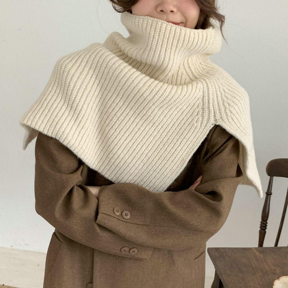 High Collar Women Scarf Accessories Solid Color Wraps Knitted Cape Knitted Shawl Female Wool Scarf