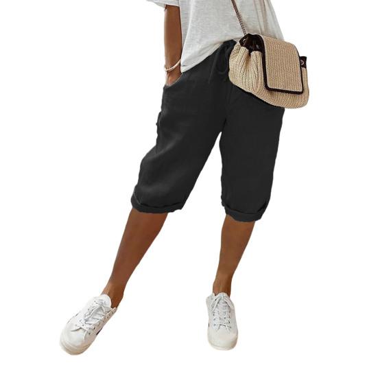 Женские брюки, свободные, с эластичной резинкой на талии, повседневные, однотонные, с карманами, длиной до колена, для повседневной носки, для спорта и пляжа