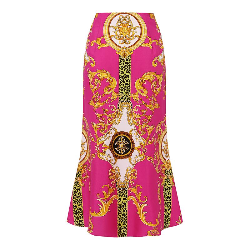 Женская мода Высокая талия принтованная юбка-рыбий хвост