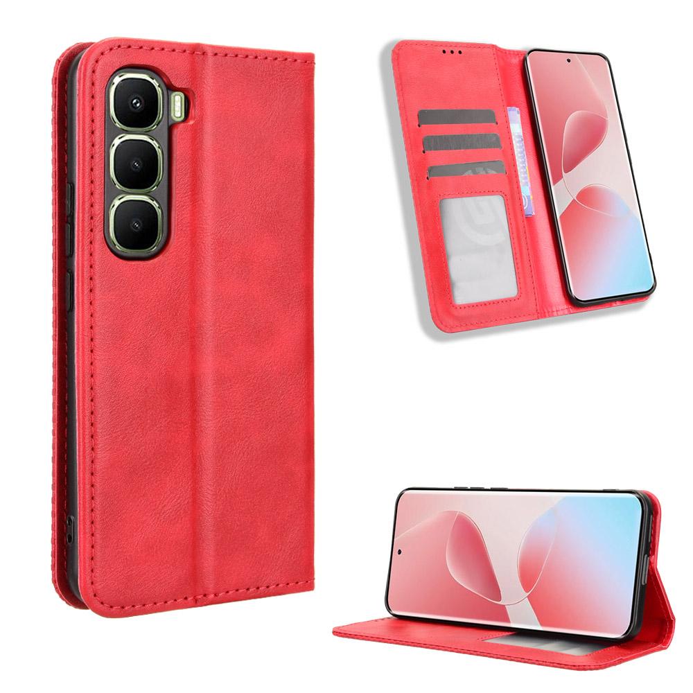 For Infinix Hot 60 Pro 4G Leather Case Wallet Stand Retro Texture Phone Cover