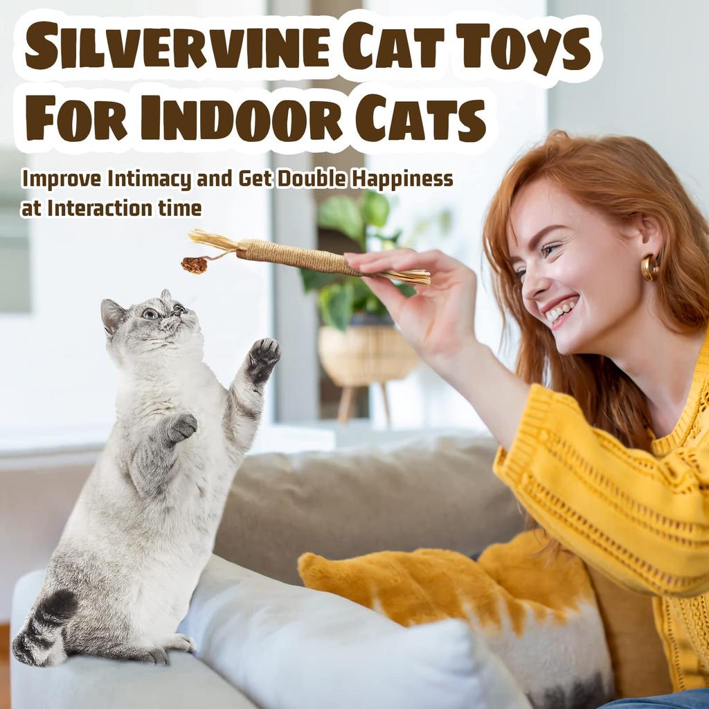 Sisal Rope Wooden Polygonum Cat Teasing Cat Stick Self-height Boredom Resistant Teeth Grinding Cat Toys Supplies